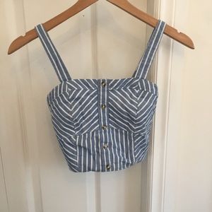 striped denim crop tank top